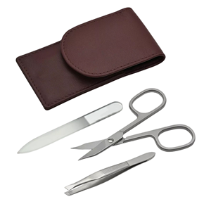Stainless Steel Nail Kit with Scissor Tweezers Nail <b>File</b> Portable Manicure Set in Leather <b>Case</b> Classic Style for Adult - Product Image 1