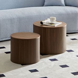 Handcrafted <b>Round</b> <b>Walnut</b>-Colored MDF Nested <b>Table</b> Set 2-Piece for Living/Lounge Area Elegant <b>Coffee</b> <b>Tables</b> - Product Image 1