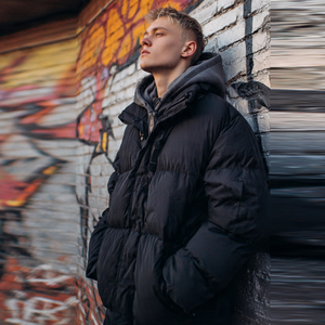 Blouson d'hiver pour homme en duvet, coupe oversize, à capuche, manches longues, chaud et matelassé, style streetwear - Product Image 5