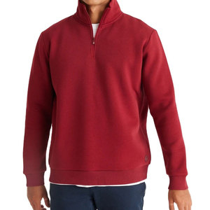 Sweat-shirt en molleton rouge pour homme, col montant, coupe droite, couleur unie, décontracté, pour l'automne - Product Image 1