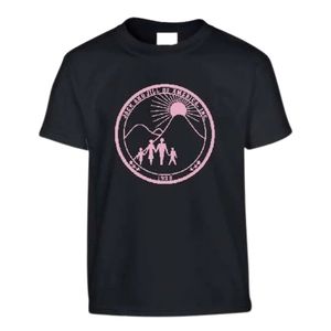 เสื้อยืดแขนสั้นลายกราฟิกสำหรับเด็กสีดำ พิมพ์ลายวงกลมสีชมพู คอกลม สวมใส่สบาย น้ำหนักเบา เหมาะสำหรับทุกวัน - Product Image 1