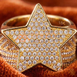 18K Gold Plated Star Iced Out <b>Ring</b> | Bold 5-Point Star Medallion | Yellow Gold Hip Hop Statement Band <b>for</b> <b>Men</b> - Product Image 3