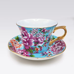 Tasse à thé élégante pivoine de Chine avec soucoupe tasse à café en céramique poignée dorée pour cadeaux d'affaires - Product Image 1