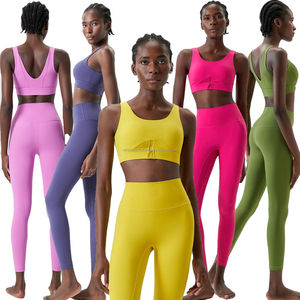 Venta al por mayor de 2 piezas de ropa deportiva pantalón de yoga conjunto de entrenamiento de las mujeres ropa de deporte gimnasio conjuntos de secado rápido transpirable conjunto de yoga - Product Image 1