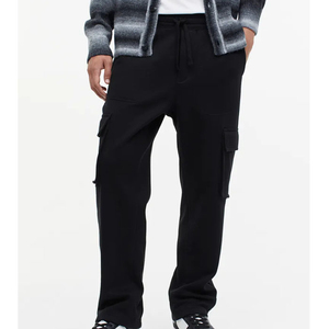 Men's Black Cargo Pants Elastic Waist Multiple Pockets Workwear <b>Style</b> Midweight Cotton Breathable Autumn Wear - Product Image 3