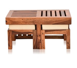 Juego de mesas de centro apilables de madera maciza |   Muebles Modernos Contemporáneos con 2 Taburetes Tapizados |   Muebles para Sala de Estar que Ahorran Espacio - Product Image 4