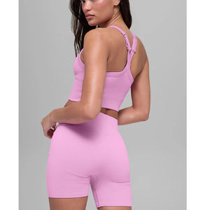Ropa Deportiva Personalizada, Nueva Ropa de Yoga de Spandex con Cintura Alta, Chaqueta de Gimnasio para Mujer, Conjunto Deportivo sin Costuras sin Mangas - Product Image 4