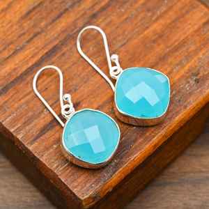 Pendientes de Calcedonia Azul Hechos a Mano en Plata de Ley 925, Joyería Fina de Calcedonia Azul, Regalo para Ella - Product Image 3