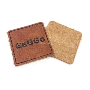 Custom Embossed Square Leather <b>Patch</b> Stitched Perimeter Genuine Leather Label Soft Suede Backing Garment Badges for Jeans <b>Jacket</b> - Product Image 1