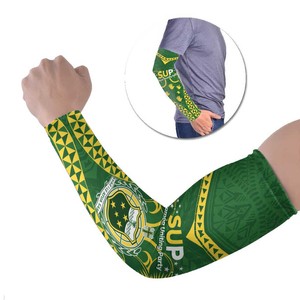 Manchon de bras intégral Sup Arm Sleeve vert jaune à motif camouflage uni, protection solaire UPF50+, compression, unisexe, en soie glacée par sublimation - Product Image 1