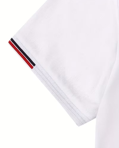 Men's <b>White</b> Short Sleeve for Shirt Regular Fit Button Design Casual Knitted Jersey Fabric Breathable Polyester/Cotton 180g - Product Image 3