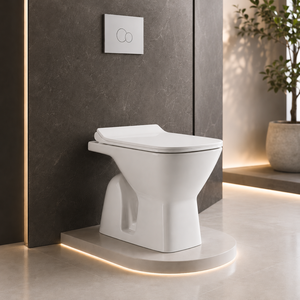WC moderne en céramique à deux pièces, à poser au sol, à fermeture lente, à évacuation par gravité, facile à nettoyer, à siphon en S, pour hôtels, hôpitaux, villas, salons et extérieurs - Product Image 5