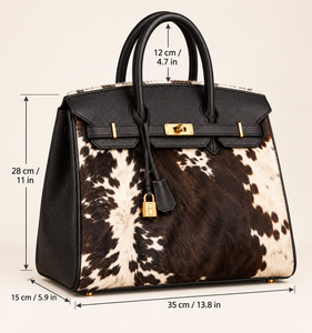 Women's Brown Genuine Leather <b>Handbag</b> Cow Hair Pattern <b>Gold</b> Lock Closure Two Handles Classic Flap Design Large Eco Friendly - Product Image 3
