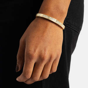 925 Sterling <b>Silver</b> Yellow Gold Plated Pave Screw <b>Bangle</b> <b>Bracelet</b> Luxury Designer Style Cuff for Women - Product Image 4