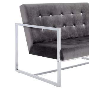 Fauteuil 2 places en velours polyester gris foncé avec structure en bois et finition chromée pour salon - Product Image 6