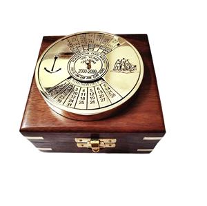 Vintage Brass <b>Perpetual</b> <b>Calendar</b> Paper Weight with Wooden Box Maritime Nautical Desk Decor Collectible Gift - Product Image 1