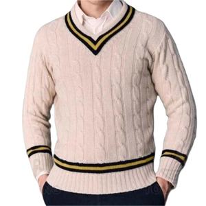 Suéter de Punto Personalizado al por Mayor para Hombre, Diseño Clásico con Cuello en V, Transpirable, con Logotipo Frontal, Estilo Varsity Cricket - Product Image 1