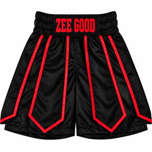 Zee Good Boxing Shorts <b>Men</b> <b>Skirt</b> Black Red Trim Heat Transfer Printing Regular Fit Breathable Polyester Adult Martial Arts Wear - Product Image 1