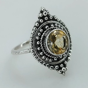 Anillo de Plata de Ley 925 con Citrino, Estilo Boho, para Mujer, Gema Amarilla Redonda, Joyería, Piedra de Nacimiento de Noviembre - Product Image 1