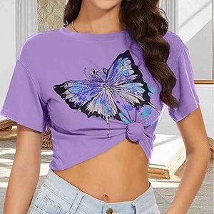 Camisa corta para mujer con lazo en la parte delantera y manga corta, blusa de verano - Product Image 2