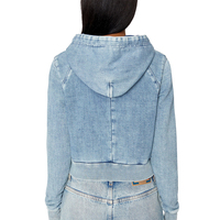 Sweat-shirt court à capuche en molleton bouclette et denim délavé pour femme, coupe ample, design personnalisé sur le devant, respirant