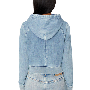 Sudadera con capucha corta de felpa francesa, estilo denim lavado, holgada para mujer, con diseño y talla personalizados - Product Image 3