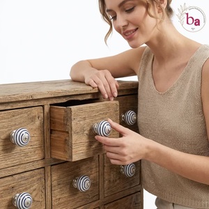 Poignée et bouton de meuble industriels en céramique ronds Beads Art CK 558 avec rayures bleues, multifonctionnels pour l'ameublement domestique - Product Image 2
