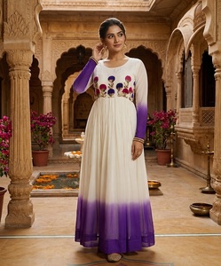 Latest women Ready to Wear Star Georgette Material Anarkali Gownswith Embroidery Woolen Thread Work for <b>Wedding</b> Festival Wear - Product Image 1