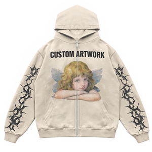 Sudadera con Capucha y Cremallera de Felpa 100% Algodón de Alta Calidad OEM, Chaqueta con Estampado Personalizado, Ropa para Hombre - Product Image 3