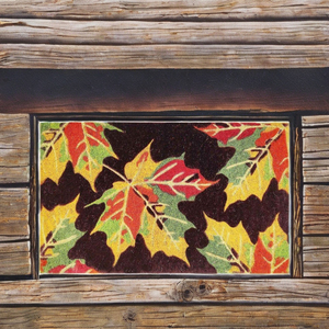 Modern Anti Slip Natural Coir Mats with <b>bleached</b> and Printed Designs Autumn leaves in a bright colorful pattern - Product Image 1