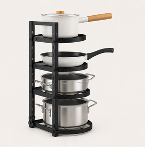 <b>Pot</b> and Pan Organizer Rack for Cabinet 4 Tier Multi-Layer Kitchen Storage Shelf and Cookware <b>Holder</b> Space-Saving Carbon Steel - Product Image 1