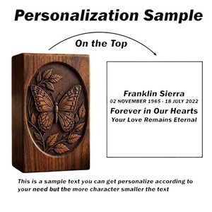 Handcrafted Butterfly Engraved American Style Natural Wood Cremation Urn <b>Box</b> Eco-Friendly Pet & Baby <b>Memorial</b> Keepsake Storage - Product Image 2