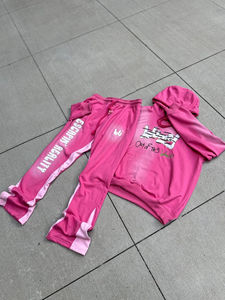 Ensemble de jogging vintage écologique personnalisé, sweat à capuche zippé et pantalon de survêtement évasé à jambe droite, effet délavé, deux pièces - Product Image 5