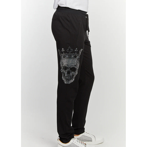 Pantalon de jogging décontracté pour homme noir à sequins motif crâne, taille élastique avec cordon de serrage - Product Image 6