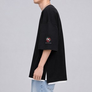 เสื้อยืดโอเวอร์ไซส์ผ้าฝ้ายถักเนื้อนุ่มใส่สบายสำหรับฤดูร้อน คอกลมเรียบง่าย สไตล์ลำลอง เสื้อยืดโอเวอร์ไซส์ผู้ชาย - Product Image 4