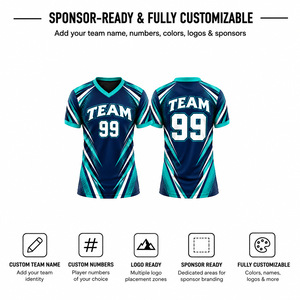 Camiseta de Béisbol de Primera Calidad con Cuello en V, Manga Corta, Impresión Sublimada, Absorbe la Humedad, 100% Poliéster, Diseño con Nombre de Equipo, Unisex para Adultos - Product Image 3