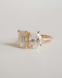 14K Gold IGI Certified Oval & Radiant Cut <b>Two</b> <b>Stone</b> Lab Grown Diamond Toi Et Moi <b>Ring</b> Custom Handmade Luxury Engagement <b>Ring</b> RTS - Product Image 1