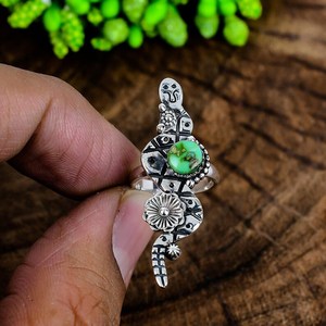 Sonoran Gold Turquoise Snack <b>Ring</b> 925 Sterling <b>Silver</b> <b>Statement</b> <b>Ring</b> Boho Western Style Jewelry - Product Image 4