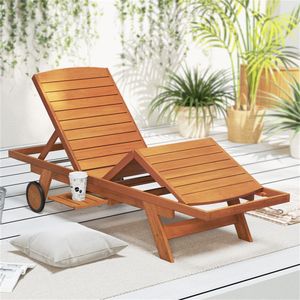 Lettino Prendisole Regolabile a 4 Posizioni per Esterni in Legno Massello e Rattan con Tavolino Laterale Estensibile e Telaio in Alluminio per Uso in Piscina - Product Image 5