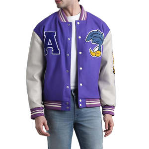 Chaqueta universitaria de béisbol para hombre, al por mayor, de alta calidad, con mangas de cuero y bordado de chenilla, personalizada con letras. - Product Image 1