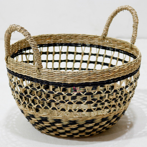 Rustic Circle Seagrass Open Weave <b>Storage</b> <b>Basket</b> with Handles for <b>Vegetable</b> <b>Storage</b> - Product Image 6