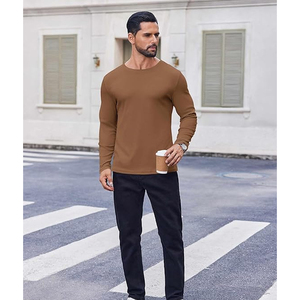 T-shirt décontracté à manches longues pour homme, en polyester/coton gaufré de haute qualité, respirant, écologique, super doux, idéal pour la gym, le club et le jogging - Product Image 3