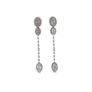 Boucles d'oreilles pendantes classiques plaquées rhodium avec maillons ovales pavés de diamants pour femmes, bijoux de mode, bijoux de mariage - Product Image 2