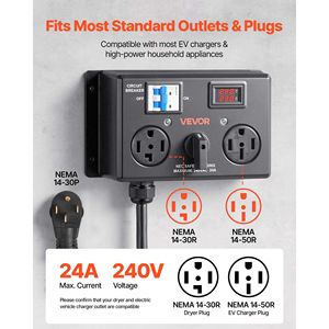 Interruttore Manuale per Ricarica EV NEMA 14-30P 14-30R 14-50R 24A Max 240V, Sdoppiatore di Alimentazione con Interruttore per Asciugatrice, Pronto per la Ricarica EV - Product Image 3