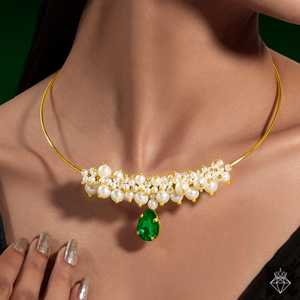PRAO <b>Fine</b> <b>Jewelry</b> <b>Set</b> Pearls & Emerald Necklace with Earrings Elegant Gemstone Accessory - Product Image 4