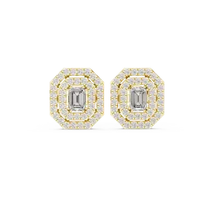 Emerald Cut Lab grown Diamond <b>Halo</b> Drop Stud <b>Earrings</b> 18K Solid Gold Double Micro Prong Accent Women Fine Jewelry - Product Image 1