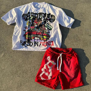 เสื้อยืดกราฟิกผู้ชายสไตล์วินเทจแบบมีโลโก้สั่งทำพิเศษ เนื้อผ้าฝ้ายระบายอากาศได้ดี หนานุ่ม ใส่ได้ทั้งชายและหญิง พร้อมกางเกงขาสั้นผ้าซักล้าง ชุดลำลองสำหรับฤดูร้อน - Product Image 4