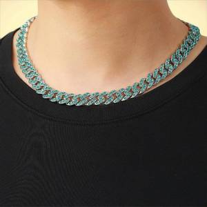 <b>Blue</b> Iced Out Cuban Link Chain <b>Necklace</b> 925 Silver Jewelry for Men and Women Party Wear - Product Image 2