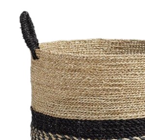 Artisan Crafted Natural Seagrass <b>Basket</b> with Black Dip Dyed Base Design Storage Laundry <b>Hamper</b> Bin with Handles New - Product Image 3
