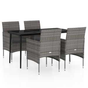 5 Piece <b>Grey</b> Pe Rattan Garden Dining Set With Steel <b>Frame</b> Outdoor Furniture Contemporary Design - Product Image 4